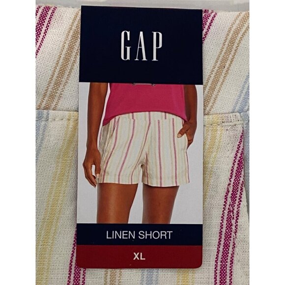Gap Linen Shorts Women's Size XL Cream with Stripes Pockets Elastic Waist NWT - Picture 5 of 12
